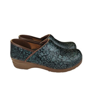 Sanita Agda Leather Clogs Comfort Danish Green Floral EU 39 Women's Size 8.5-9